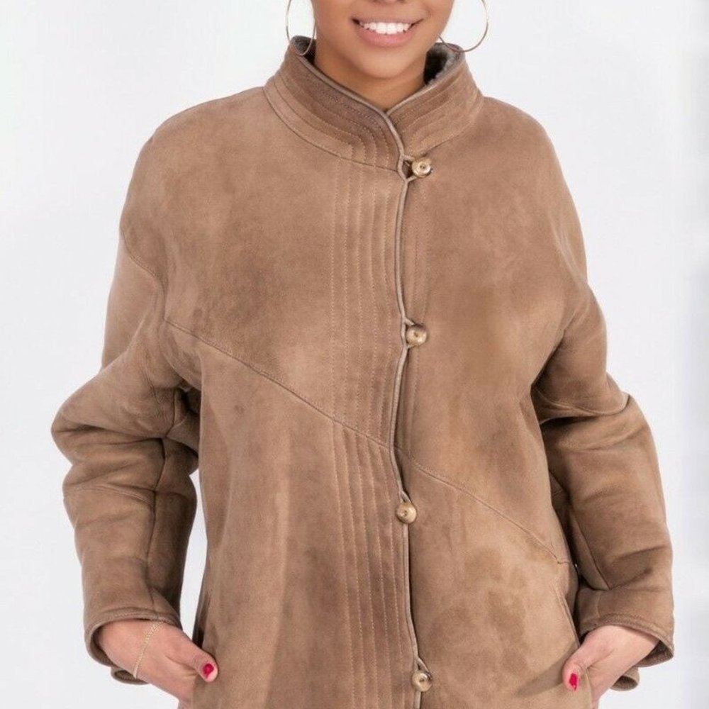 Beautiful Shearling Mouton Camel Full Coat Sz M
